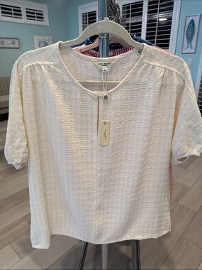 Max Studio Cream Short-Sleeve Textured Top
